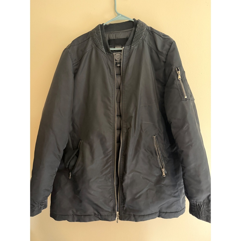 Buffalo David Bitton Mens Black Bomber Flight Jacket XL Utility Zip Pockets